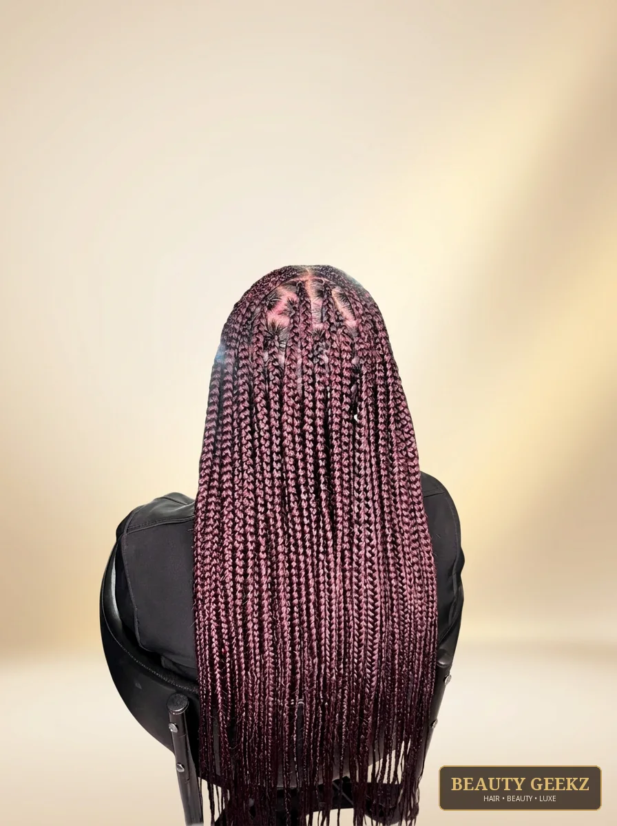 Plum knotless braids by Beauty Geekz