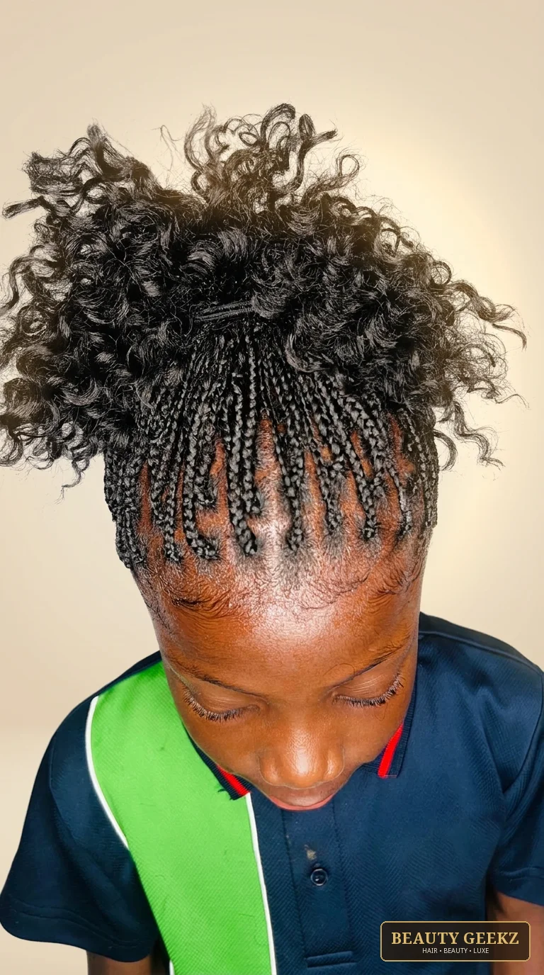 Kids braids with curly puff by Beauty Geekz