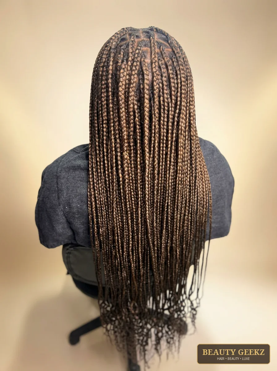 Honey-brown knotless braids by Beauty Geekz