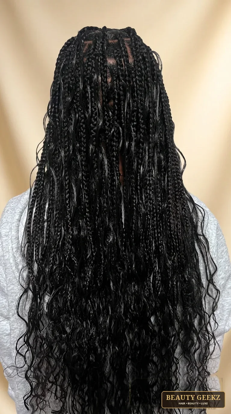 Long black boho braids by Beauty Geekz