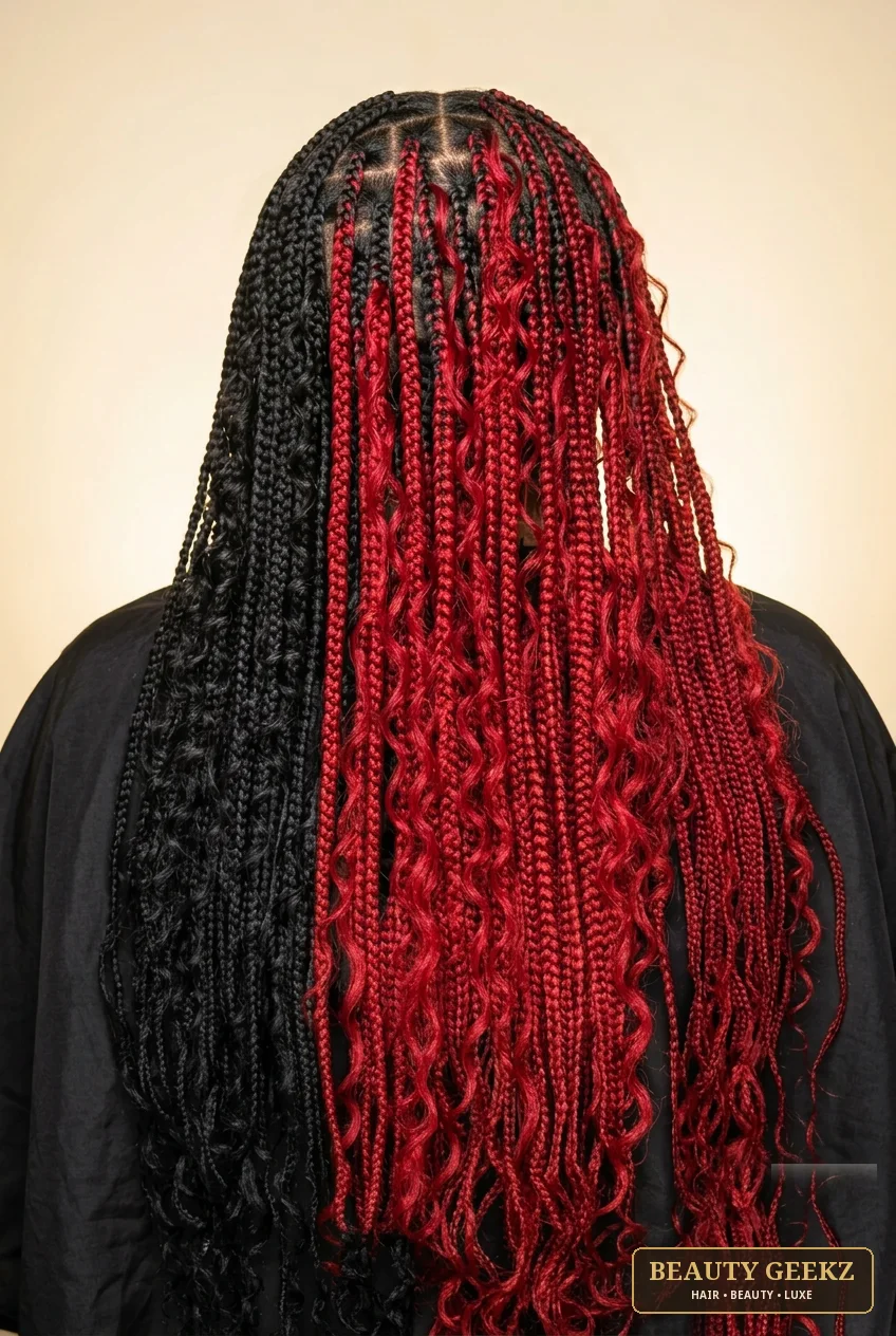 Red and black braids by Beauty Geekz