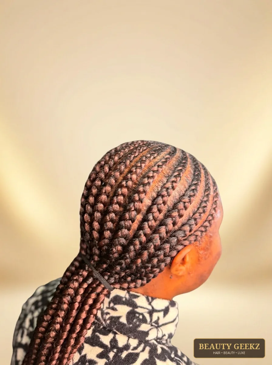 Brown cornrow ponytail by Beauty Geekz