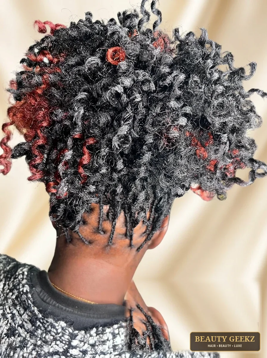 Black and auburn curly updo by Beauty Geekz
