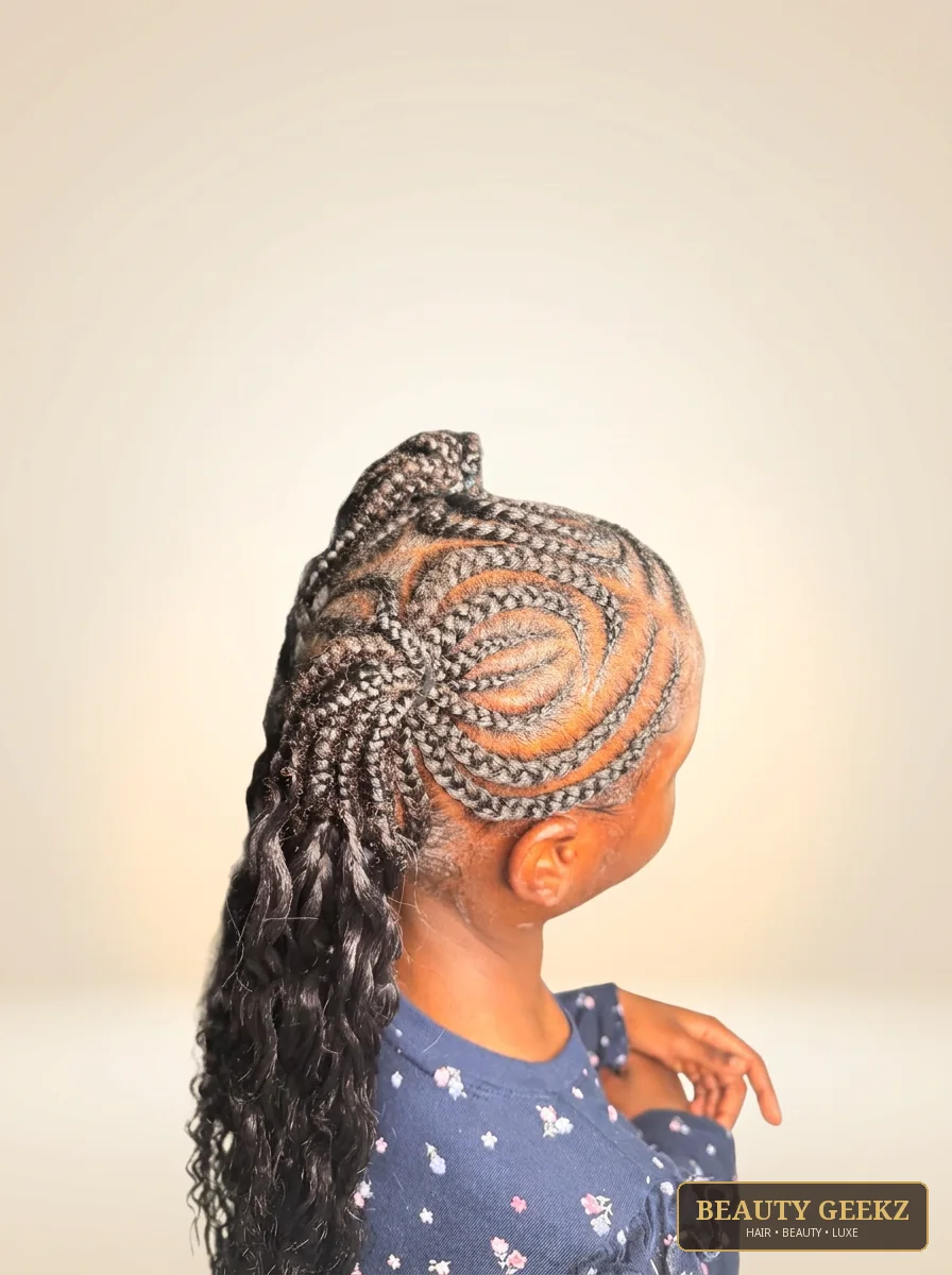 Kids swirl cornrow ponytail by Beauty Geekz
