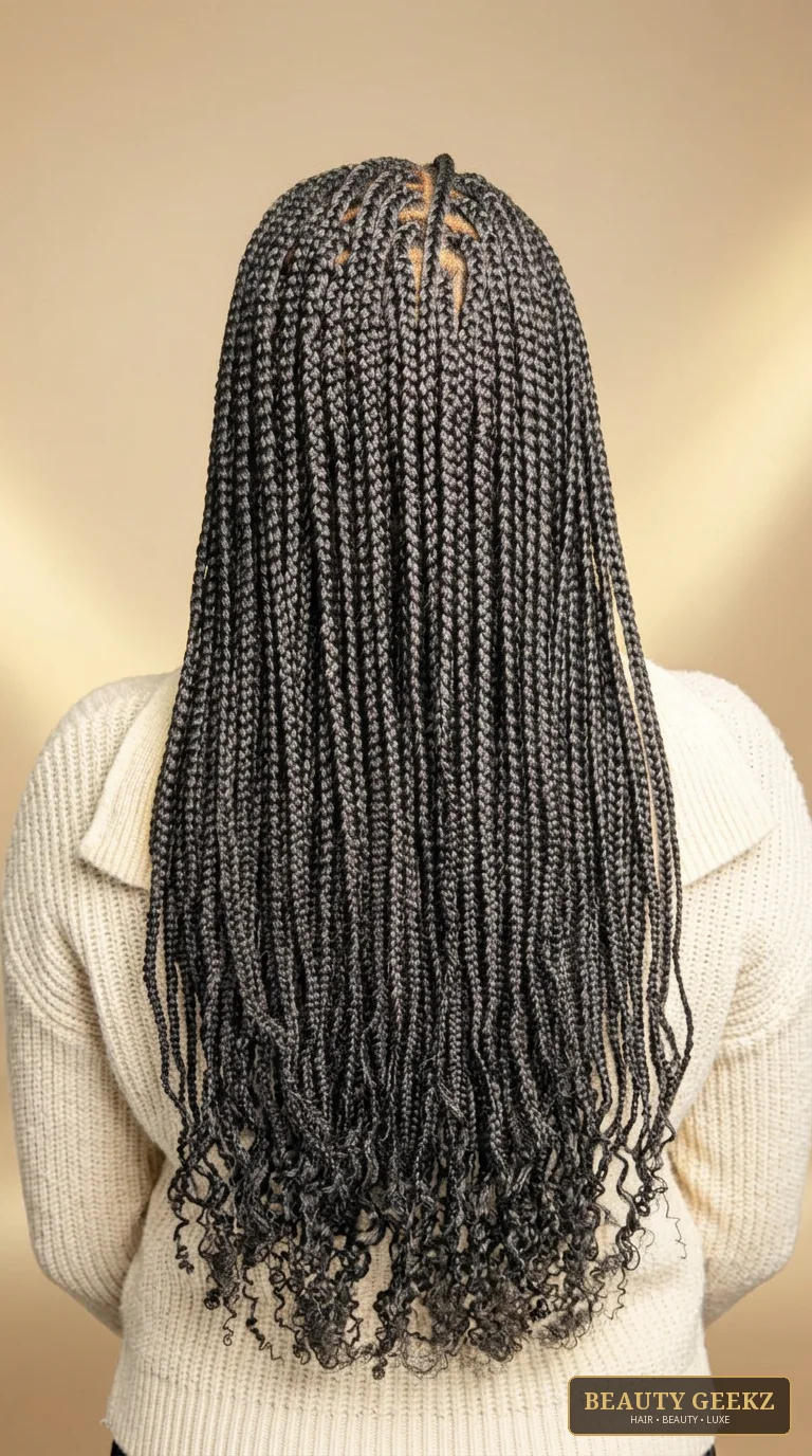Knotless braids with curly ends by Beauty Geekz