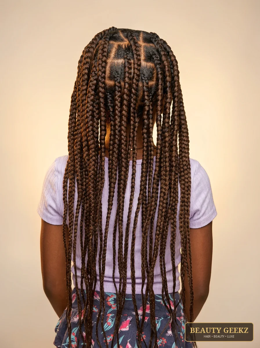 Long brown box braids by Beauty Geekz