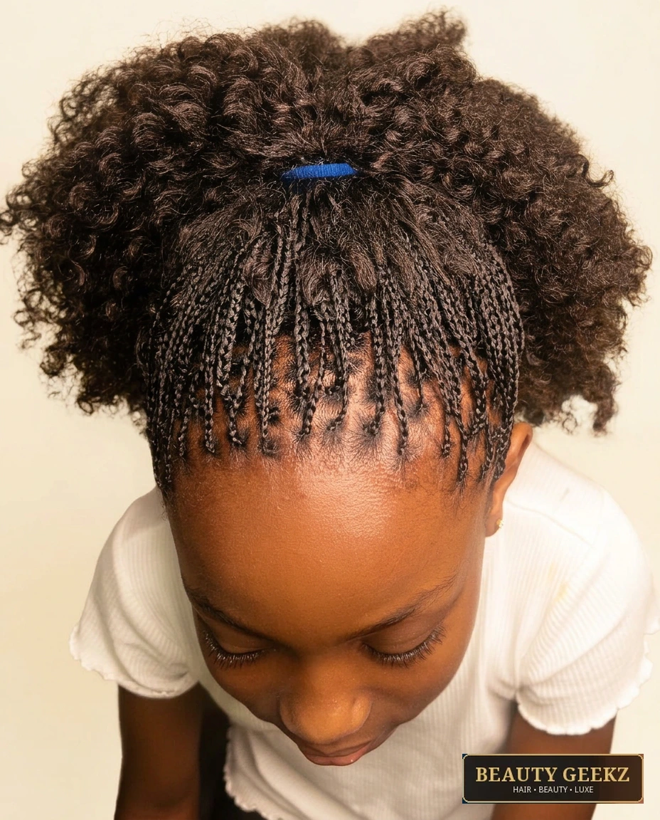 Touch and Leave kids braids with curly puff by Beauty Geekz
