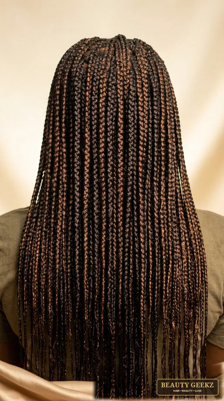 Long brown box braids by Beauty Geekz